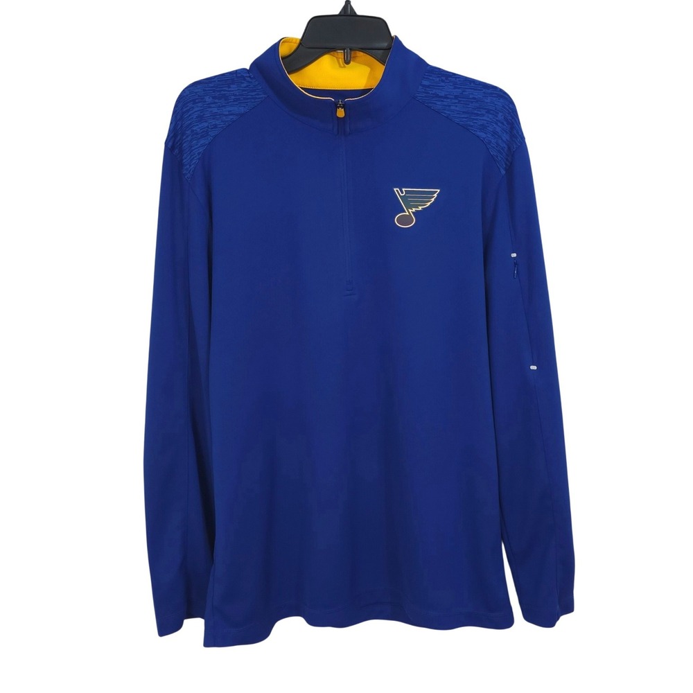 Majestic St Louis Blues CoolBase Quarter Zip Pullover Mens Large‎ Blue Hockey